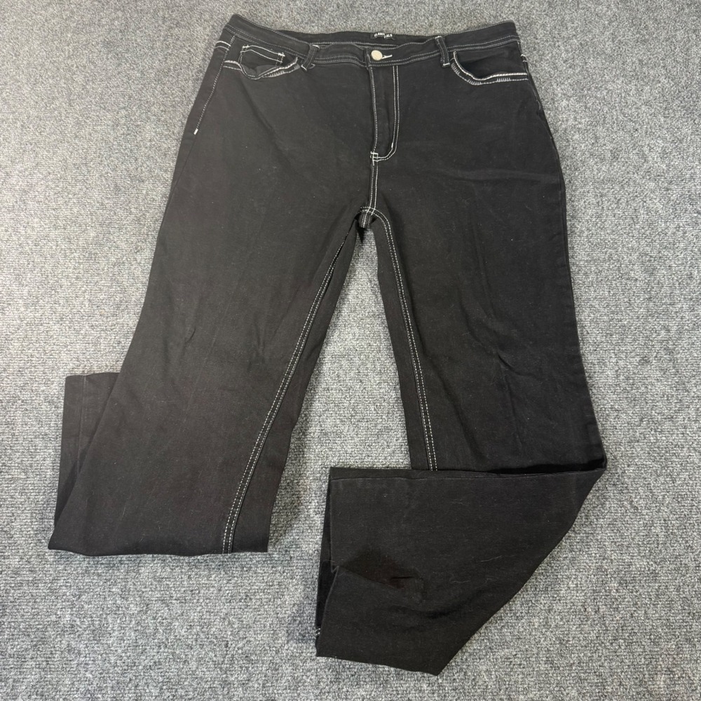 Flamingals Black Contrast Stitch Embroidered Cross Jeans 2XL Y2K Straight Leg